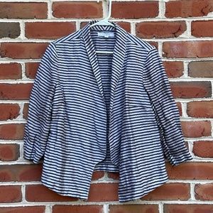 Ann Taylor Loft Linen Blend Black Stripes Open Front Blazer